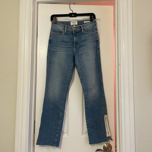 FRAME Denim - Le High Straight - White/Gold Zipper - Picture 1 of 5